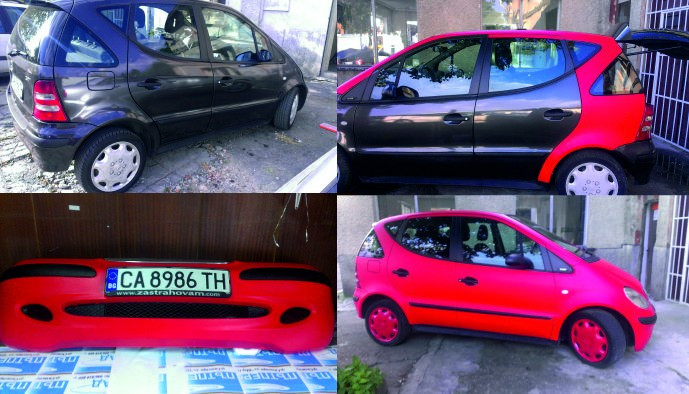 Цялостно облепване на А класа с червен мат на фирма 3М серия 1080