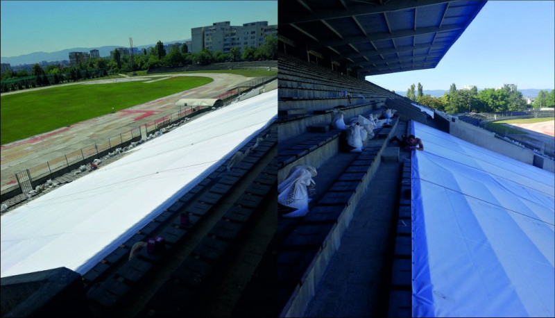 Изработка на 1400м2 покривна винилна конструкция за стадион Академик