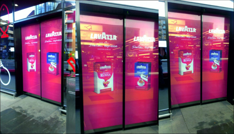 Печат и монтаж на перфо фолиа кампания на LAVAZZA с магазини Фантастико